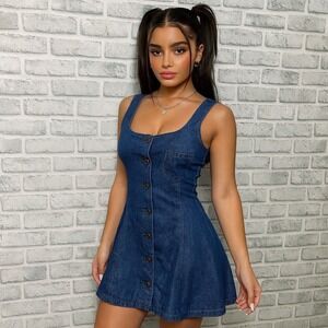 Sly Jeans Juniors Size 1 Dark wash‎ Denim Pinafore Fit Flare Overall Dress